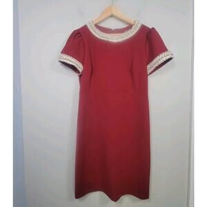Betsey Johnson 10 Short Sleeve Embellished Sheath Dress Burgundy Red